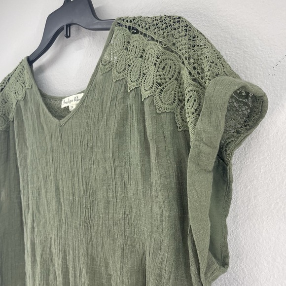 Indigo Rose Top Womens 2X Green Casual V Neck Knit Shoulder Crepe Front - Picture 3 of 9